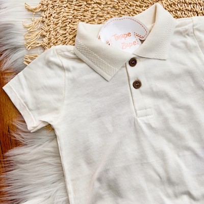 Conj. Camiseta Gola Polo e Bermuda em Linho Folhagem - Off White e Bordô 